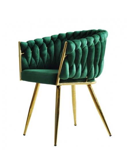 Cadeira EGIO com braços EGIO, metal, cromo dourado, estofamento em veludo verde escuro