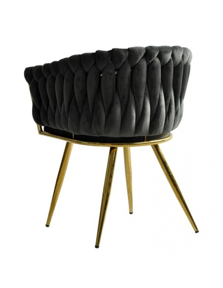 Silla con brazos EGIO, metal, cromado dorado, tapizado velvet gris oscuro