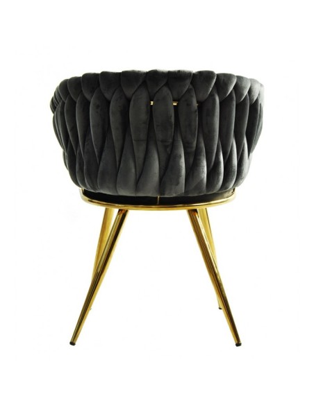 Silla con brazos EGIO, metal, cromado dorado, tapizado velvet gris oscuro