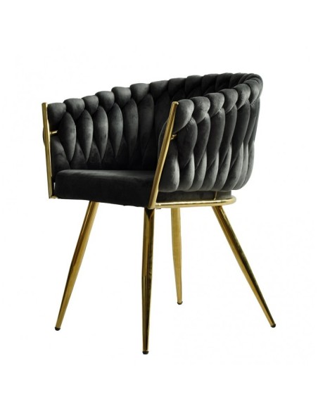 Silla con brazos EGIO, metal, cromado dorado, tapizado velvet gris oscuro