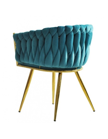 Silla con brazos EGIO, metal, cromado dorado, tapizado velvet turquesa