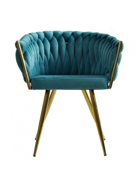 Silla con brazos EGIO, metal, cromado dorado, tapizado velvet turquesa