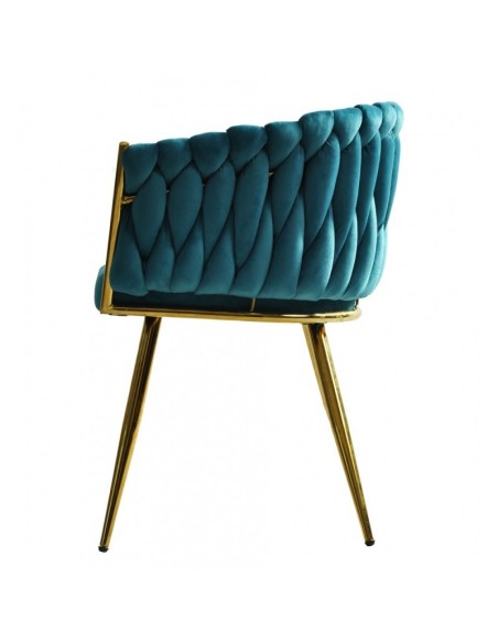 Silla con brazos EGIO, metal, cromado dorado, tapizado velvet turquesa