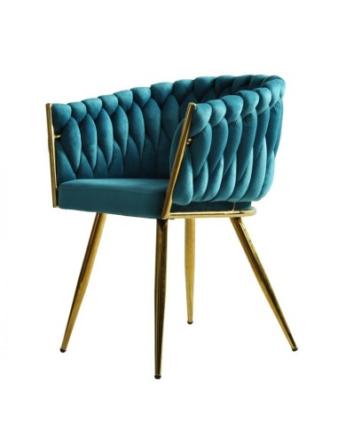 Silla con brazos EGIO, metal, cromado dorado, tapizado velvet turquesa