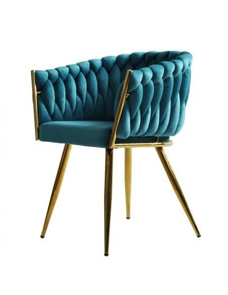 Silla con brazos EGIO, metal, cromado dorado, tapizado velvet turquesa