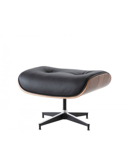Sillón Lounge Chair, similpiel negro, madera acabado nogal
