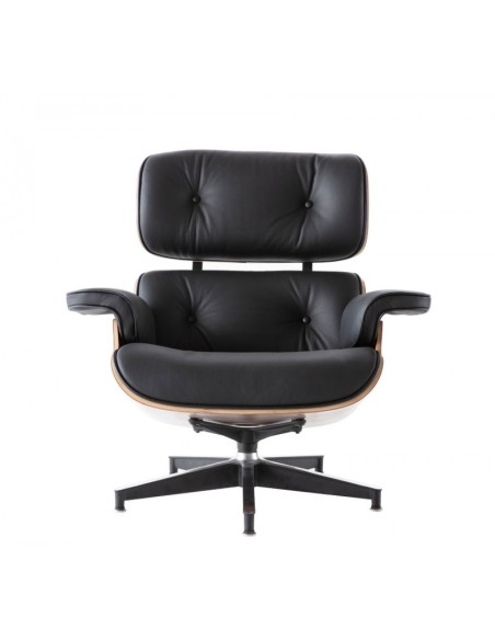 Sillón Lounge Chair, similpiel negro, madera acabado nogal
