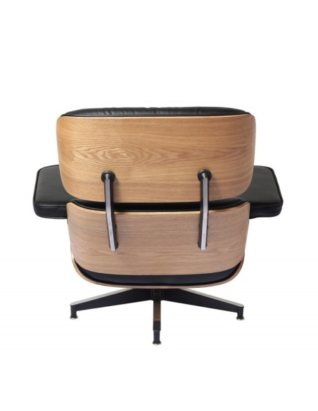 Poltrona Lounge chair, imitação de couro preto, madeira com acabamento em freixo