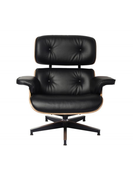 Sillón Lounge Chair, similpiel negro, madera acabado fresno