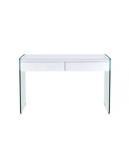 Mesa GESLI 120x60, vidro, bloco de gavetas lacado branco alto brilho.