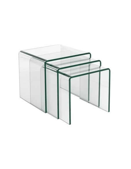 Juego de 3 mesas nido de cristal templado transparente.