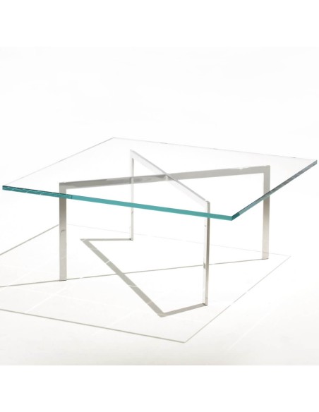 Mesa cuadrada de centro Barcelona 102 x 102, vidro e aço inoxidável