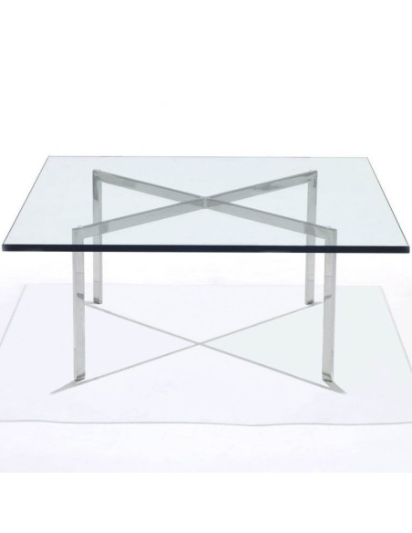 Mesa cuadrada de centro Barcelona 102 x 102, vidro e aço inoxidável