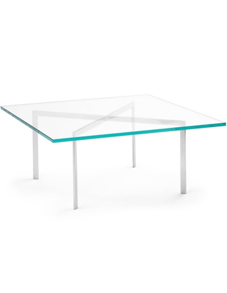 Mesa cuadrada de centro Barcelona 102 x 102, vidro e aço inoxidável