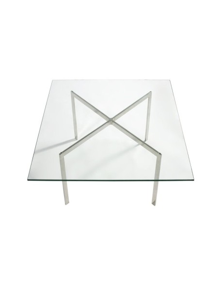 Mesa cuadrada de centro Barcelona 102 x 102, cristal y acero inox