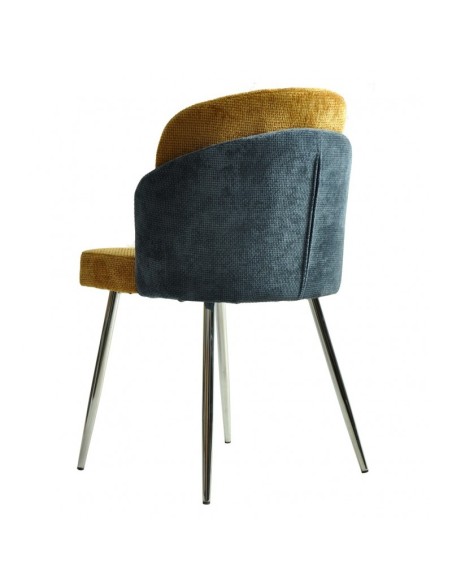 Cadeira Wonder, estofamento combinado em chenille azul e amarelo
