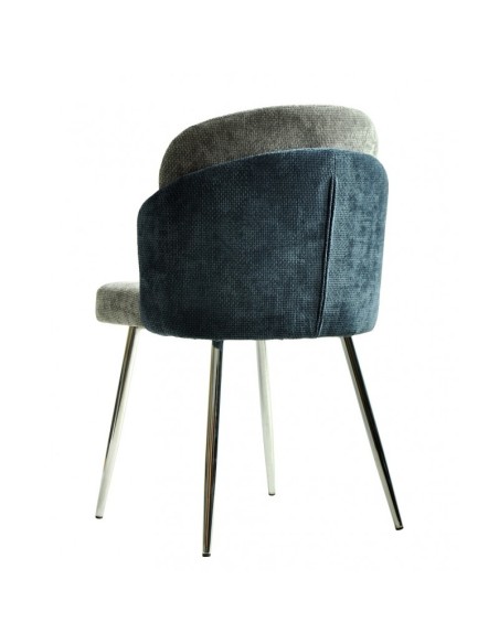 Cadeira Wonder, estofamento combinado em chenille azul e cinza