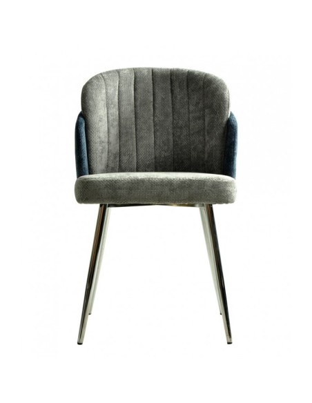 Cadeira Wonder, estofamento combinado em chenille azul e cinza