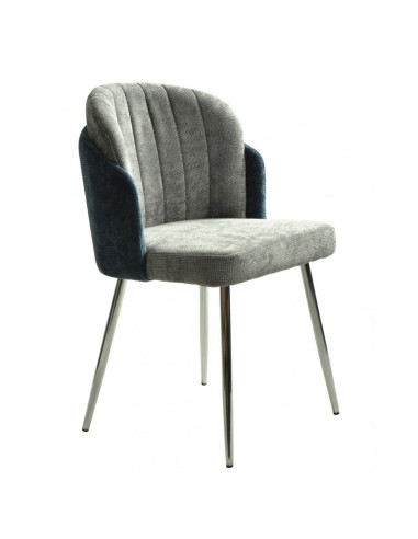Silla Wonder, tapizado combinado chenilla azul y gris.