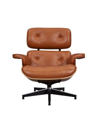 Poltrona Lounge com ottoman, couro cognac,...