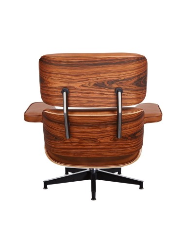 Sillón Lounge con ottoman, piel cognac, madera...