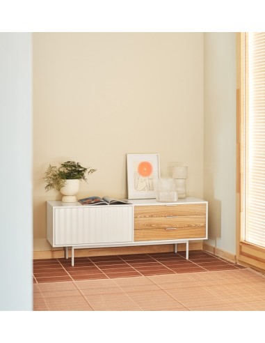 Móvel TV TEULAT Sierra 140x40, Branco e Carvalho.