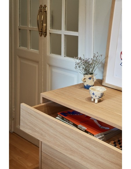 APARADOR minimalista Teulat YOKO 128x45, COR AZULEJO/CARVALHO