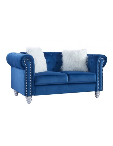 Sofá CHESTER GLAMOUR, 2 lugares, estofamento em veludo azul