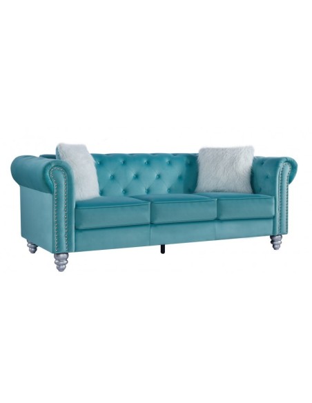 Sofá CHESTER GLAMOUR, 3 lugares, estofamento em veludo verde agua