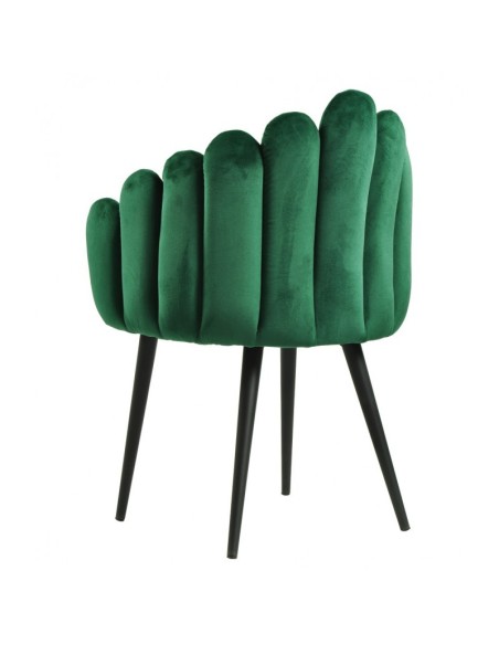 Silla con brazos Art Déco Sole, tapizado velvet verde y metal