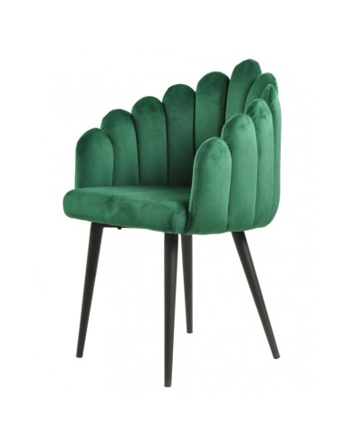 Silla con brazos Art Déco Sole, tapizado velvet verde y metal