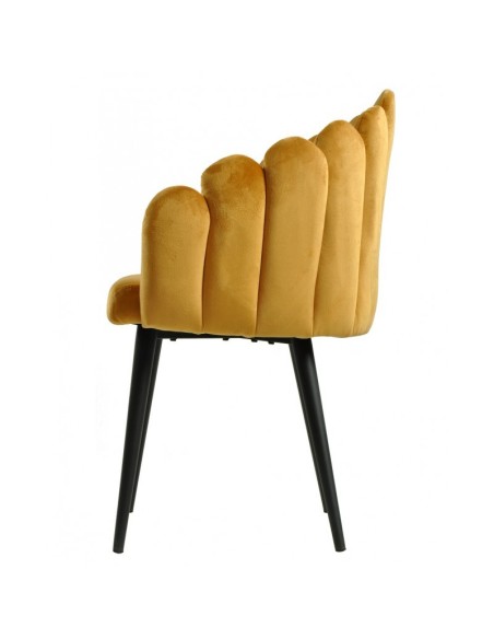 Cadeira com braços Art Déco Sole, estofamento em veludo amarelo e metal