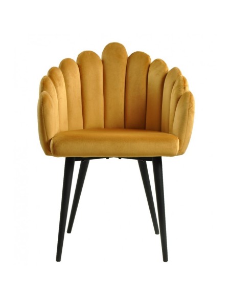 Silla con brazos Art Déco Sole, tapizado velvet amarillo y metal