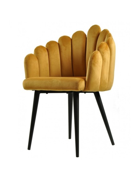 Cadeira com braços Art Déco Sole, estofamento em veludo amarelo e metal