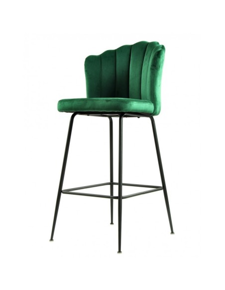 Taburete Art Déco Sole 75, tapizado velvet verde y metal