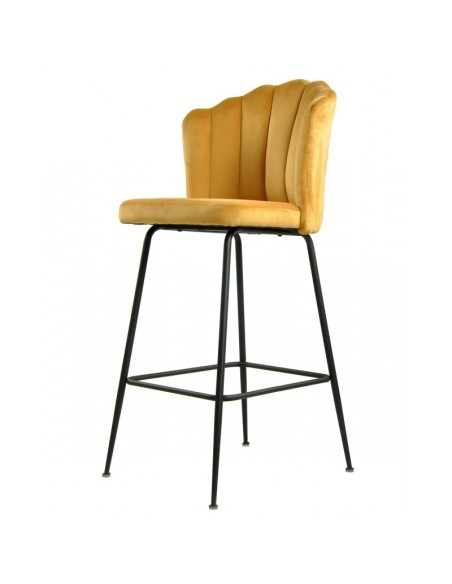 Banqueta Art Déco Sole 75, estofamento em veludo amarelo e metal