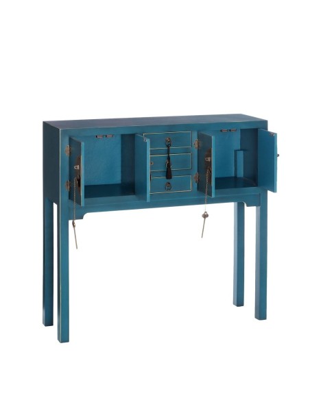 Consola Oriental TAO 95 x 26 cm, 4 puertas y 3 cajones color azul.