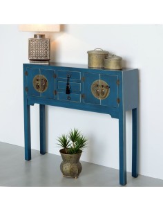 Consola TAO Oriental 95 x 26 cm, 4 portas e 3 gavetas, azul. 2