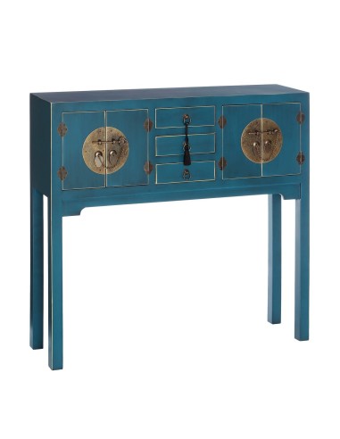 Consola Oriental TAO 95 x 26 cm, 4 puertas y 3 cajones color azul.