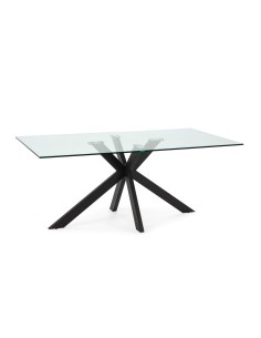 Mesa Argo de cristal 180 x 100 cm. Patas de acero negro
