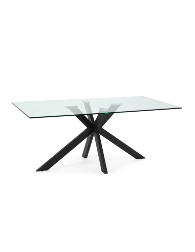 Mesa Argo de cristal 180 x 100 cm. Patas de acero negro