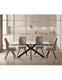 Mesa Argo de cristal 180 x 100 cm. Patas de acero negro 2
