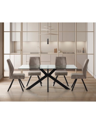 Mesa de vidro ARGO 180 x 100 cm. Pés de aço preto