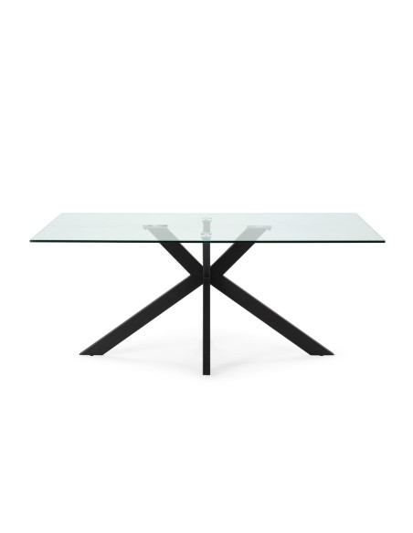 Mesa Argo de cristal 180 x 100 cm. Patas de acero negro