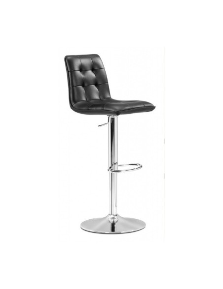 Taburete Deseo, metal cromado, asiento tapizado en similpiel negro.