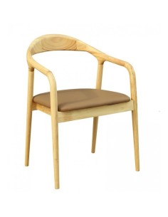 Silla con brazos NINAQ, madera de haya y similpiel marrón.