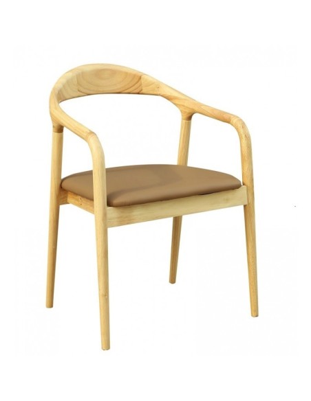 Silla con brazos NINAQ, madera de haya y similpiel marrón.