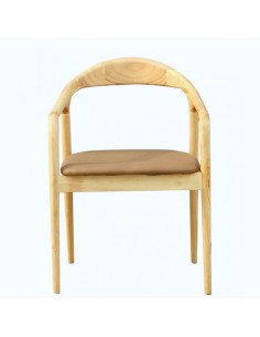 Silla con brazos NINAQ, madera de haya y similpiel marrón. 2