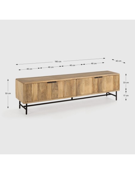 MUEBLE TV MUNDRA 190 x 40, MADERA MANGO y PATAS de METAL.