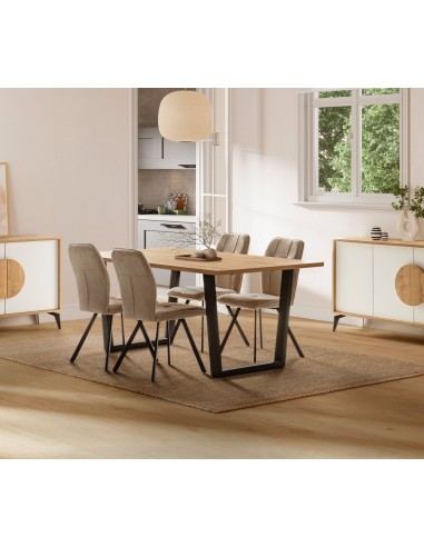 Silla de comedor MERY, tejido beige patas metal...